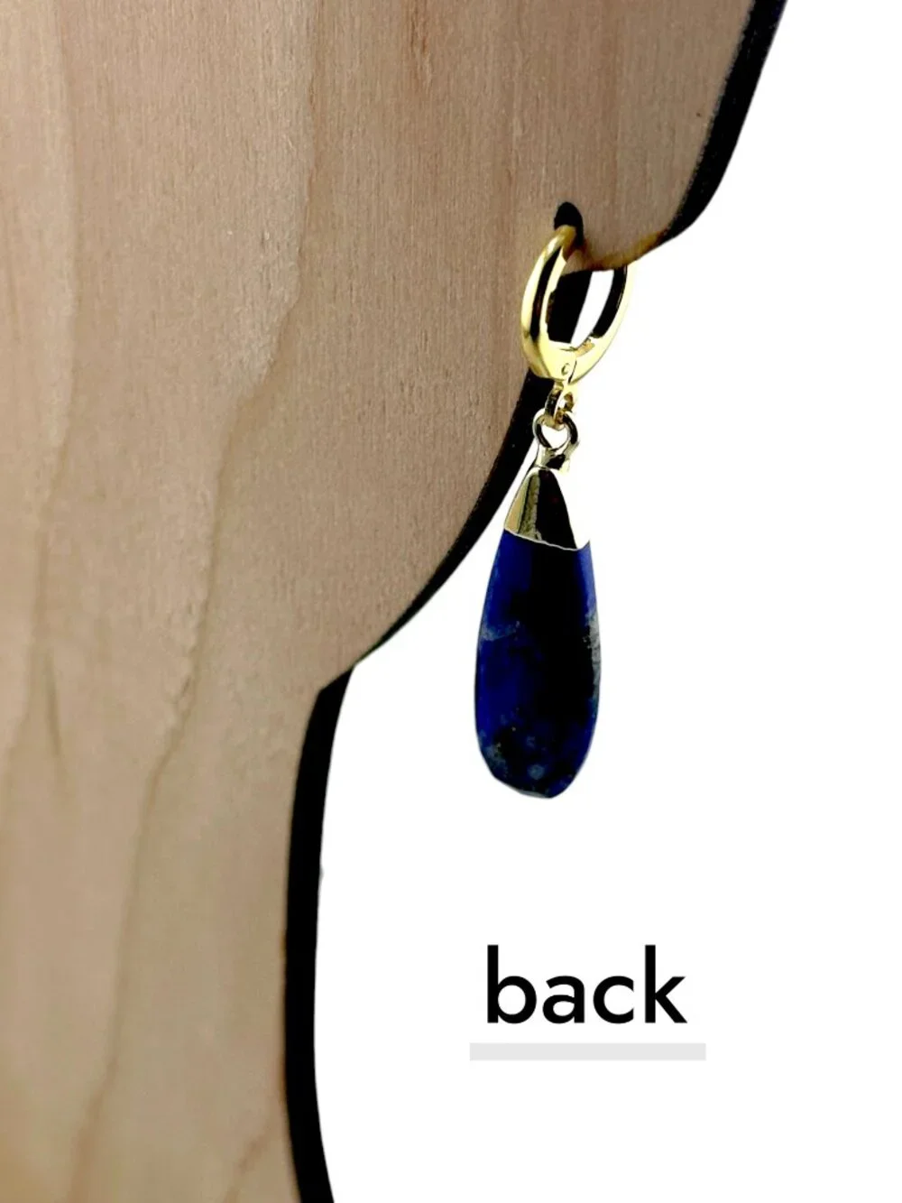 Lapis Lazuli Teardrop Earrings Gold Filled Hoops Blue Gemstone Dangle 1.75" - Picture 11 of 11